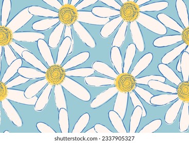 blue daisy flower hand drawn design vector seamless repeating