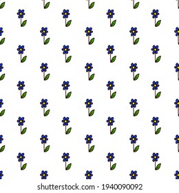blue daisy, forget-me-not, red rose, simple image, pattern