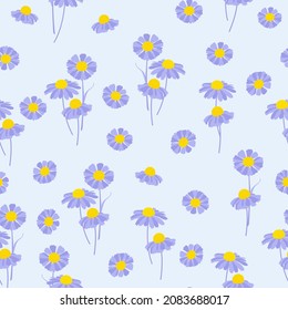 blue daisy seamless pattern, in girly vintage feminine style, good for summer dress, textile, paper, fashion print, fabric, etc.