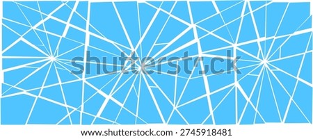Blue damaged broken texture. Grunge shattered glass effect background. Multiple cracked lines explosion pattern. Fractured triangle fragments, pieces, shatters concept. Vector debris illustration