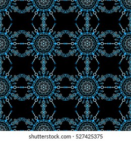 Blue damask paisley wallpaper. Seamless background, grunge style. Vector illustration.