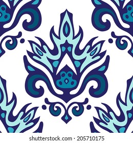 Blue Damask seamless floral vector design vintage