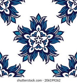 Blue Damask seamless floral vector design vintage