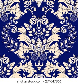 Blue damask seamless pattern