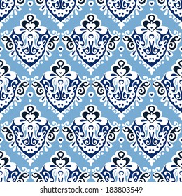 Blue damask seamless vector background