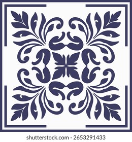 Vetor padrão azulejo damasco azul com vintage simetria floral, ideal para o vetor padrão azulejo interior, vetor padrão de azulejo antigo imprimível e necessidades decorativas
