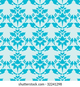 Blue damask wallpaper.Flowers pattern