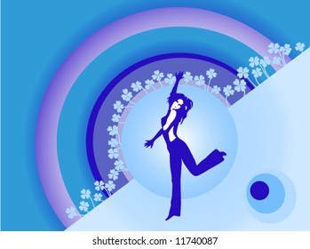 Blue dancer and four leaves clover illustration