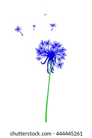 Blue dandelion silhouette - vector illustration.