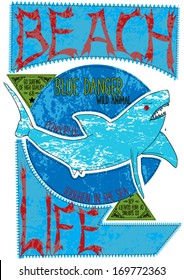 blue danger and wild animal with comic cartoon
