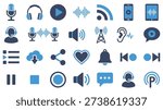 Blue and dark blue audio and media microphone headphones