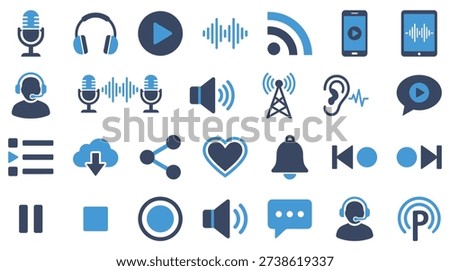 Blue and dark blue audio and media microphone headphones