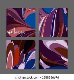 blue dark brown vector set liquid background four cards 