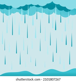  blue, dark clouds and rain. rainstorm vector element illustration design. strong rainfall and flooding water. bad weather and rainy season
