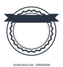 blue dark color heraldic circular stamp with rounds inside and ribbon