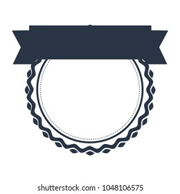 blue dark color heraldic irregular round stamp with circle inside and ribbon