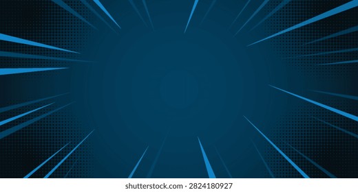 Blue and dark comic speed lines background with halftone pattern effect, vector illustration for anime action, gaming thumbnail, poster, or banner