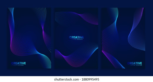 Blue Dark Covers Collection with Neon Wavy Lines