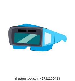Blue and dark gray goggles presenting an augmented reality or virtual reality display, showing a conceptual vision of technology, digital interaction, and future innovation