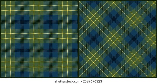 Blue dark green tone plaid seamless pattern vector. Background graphic tartan fashion design use for print, texture, cloth, fabric, flannel.