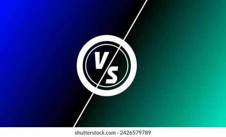 Blue and Dark green versus text with double circle over double text screen with dark blue and purple partition separating concepts for comparison presentation background