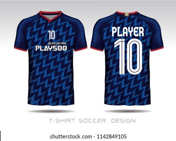 Blue and Dark blue layout football sport t-shirt design. Template front, back view. Soccer kit national team shirt mock up. Vector Illustration.