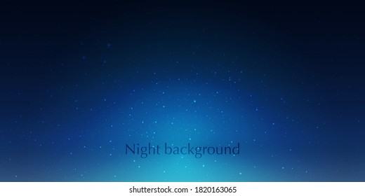 Blue Dark Night Sky Background With Half Moon, Clouds And Stars. Moonlight Night. Vector Illustration. Milkyway Cosmos Background