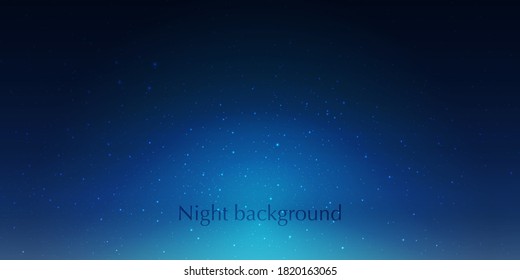 Blue dark Night sky background with half moon, clouds and stars. Moonlight night. Vector illustration. Milkyway cosmos background