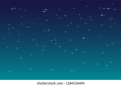 Blue dark night sky with stars background. Vector illustration