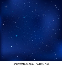 Blue Dark Night With Stars, With Gradient Mesh, Vector Illustration