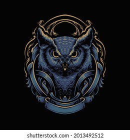 blue dark owl vector illustration