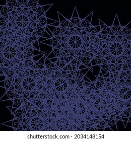 Blue Dark Pattern Network Vintage Shapes Night Lace Ornament. Cold Stars Mystery Chaotic Calm Ornamental Darkness Folk Background. Mandala Luxury Black Print Messy Indigo Ice Textile Wallpaper.