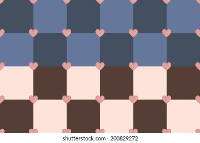 Blue, dark blue, pink and chocolate hearts seamless vector pattern