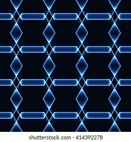 Blue dark seamless background with shining laser ornaments - magic crystals / gems / diamonds