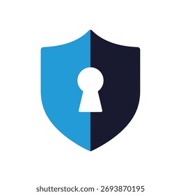 A blue and dark blue shield with a white keyhole in the center.