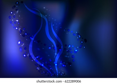 Blue dark shiny sparkle background and swirl bokeh light horizontal background and empty place for objects. Gradient mesh. Vector illustration stock vector.