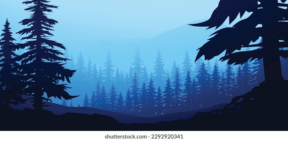 blue dark silhouette forest layer parallax ready