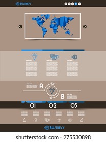 blue dark website template with map . infographic concept.