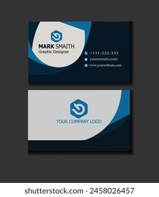 Blue, dark and white corporate Business caed. Visiting card template two sides.mordern Business card design template.