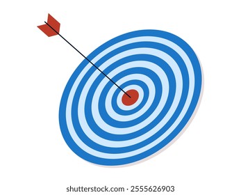 Blue dart board and arrow. Business, target, hit the target. Vector illustration