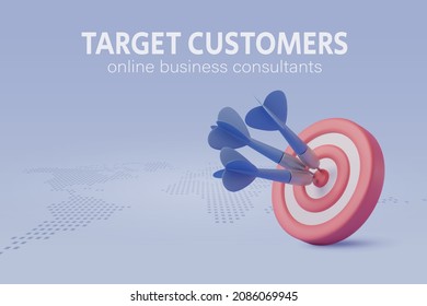 Blue dart hit on center of target, the success business target customer online marketing consultants. EPS 10 vector.