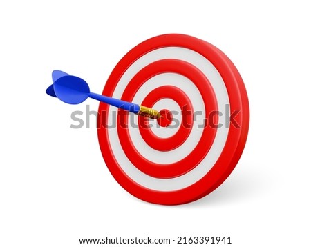 Blue dart hit on center of target. Success concept. Business strategy and targeting success. Vector illustration