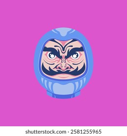 Blue Daruma Japanese doll illustration 