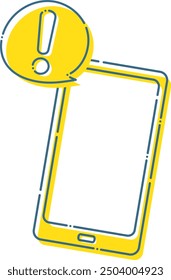 Signo de exclamación con guiones azules y smartphone