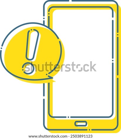 Blue dashed exclamation mark and smartphone