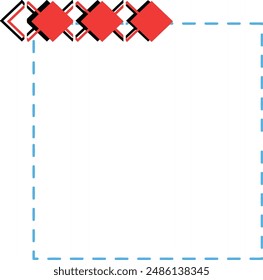 Blue dashed rectangle with red and black diamonds at the top. Suitable for business presentations, graphic design projects, or marketing materials.