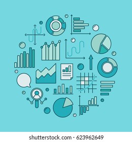 Blue Data Analytics Circular Illustration - Vector Modern Creative Financial Analysis Or Statistics Concept Symbol