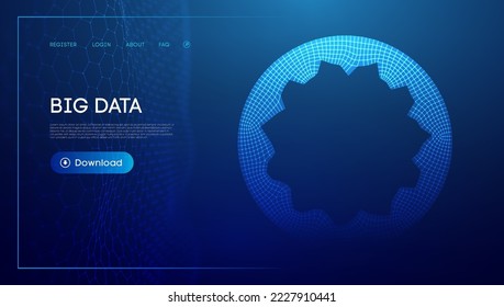 Blue data circle 3d illustration. Sound wave tech vector. Digital data flow technology background.