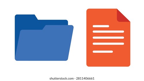 Blue data storage folder icon next orange paper sheet document file symbol