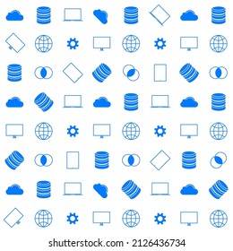 Blue database and computer equipment pattern. Vector illustration.